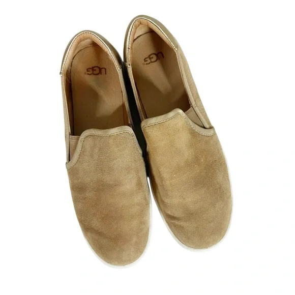 UGG Cas Slip-on Sneakers Women's 7.5 Brown Suede with Metallic gold Leather Heel - Picture 4 of 9